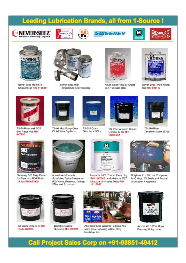 Special Lubricants RIN Codes from Project Sales Corp