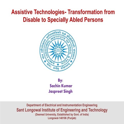 Assistive Technologies- Transformation from Disable to Specially Abled Persons