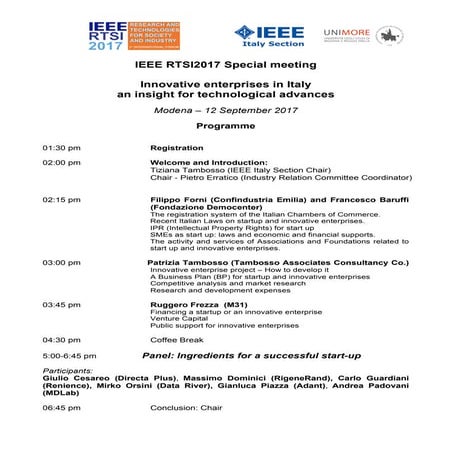 IEEE RTSI 2017 : Special meeting startup