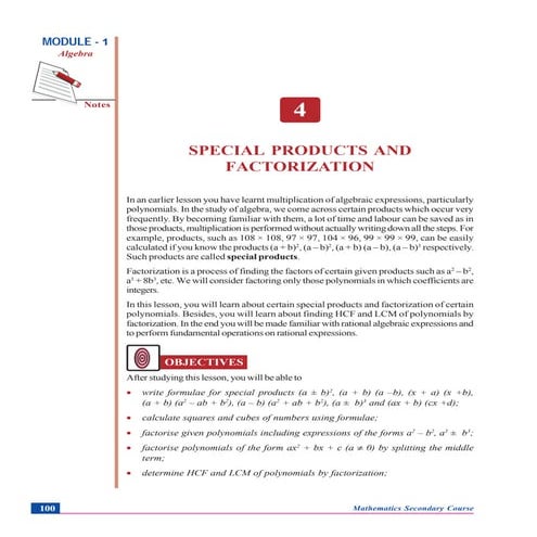 Special products and factorization / algebra