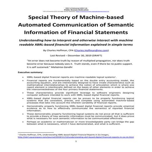 Special Theory of Machine-based Automated Communication of Semantic Information of Financial Statements