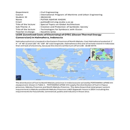 Levelized Costs of Electricity of OTEC in Halmahera