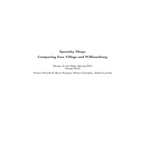 Specialty shop  design brief