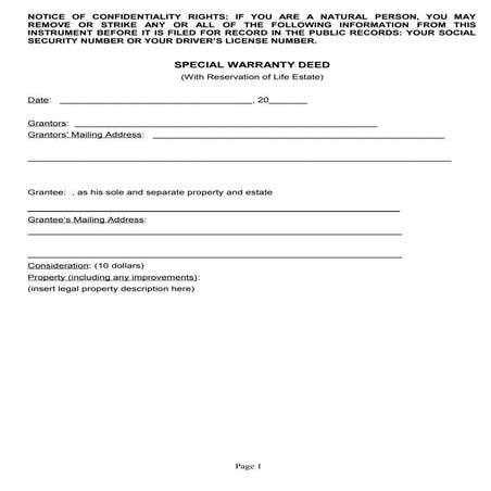 Special warranty deed with reservation of life state texas free pdf