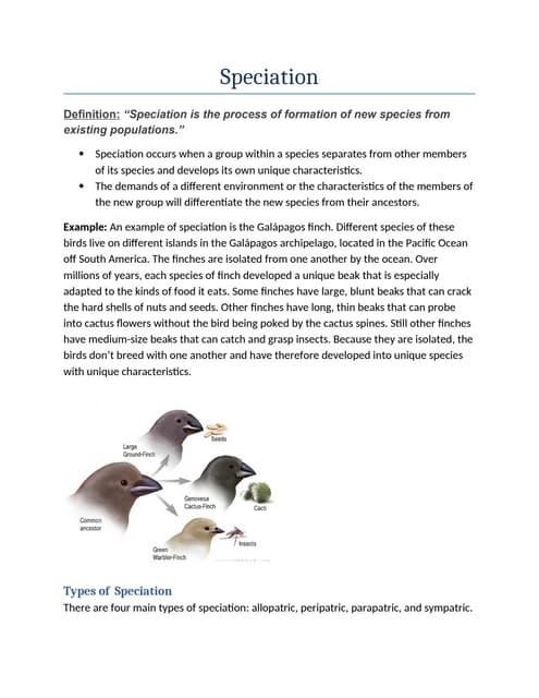 Speciation - Types of speciation (Allopatric, peripatric, parapatric, sympatr...
