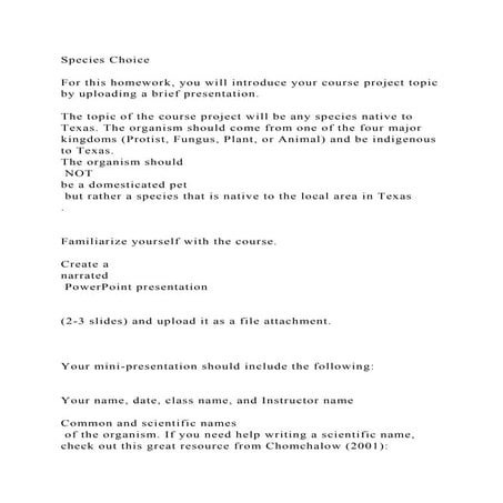 Species ChoiceFor this homework, you will introduce your course .docx
