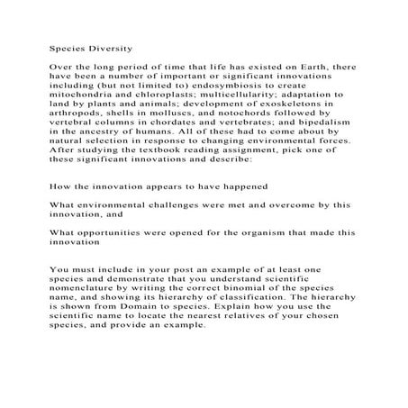 Species Diversity Over the long period of time that life has exi.docx
