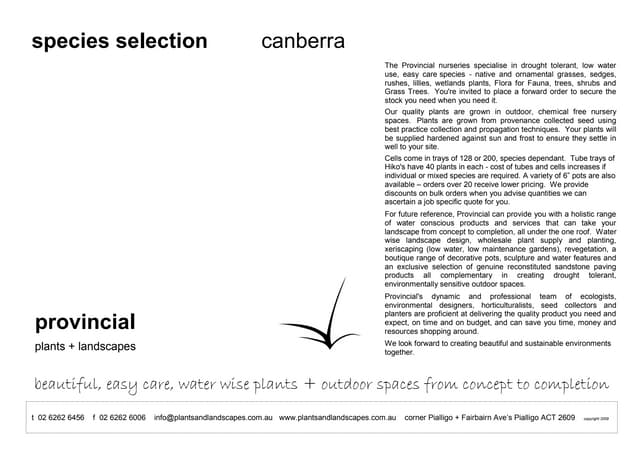 Species Selection: Beautiful, Easy Care, Water Wise Plants - Canberra, Australia