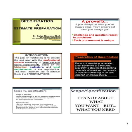 Preperation of Technical Specification & Estimate