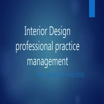Specification, Codes and Standards (IDPPM) | PPTX