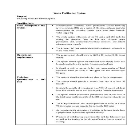 Specification purewater