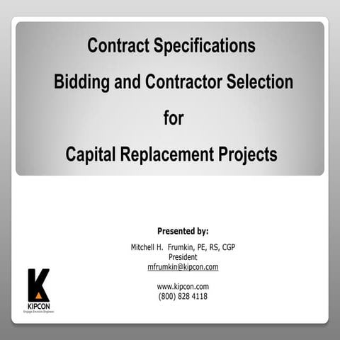 Contract Specifications, Bidding and Contractor Selection for Capital Replace...