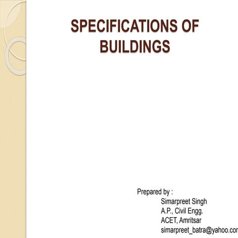 Specifications of buildings