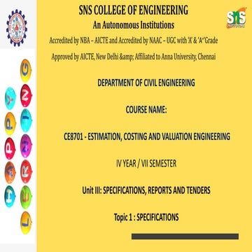 Specifications, reports and tenders - Estimation, Costing and Valuation Engin...