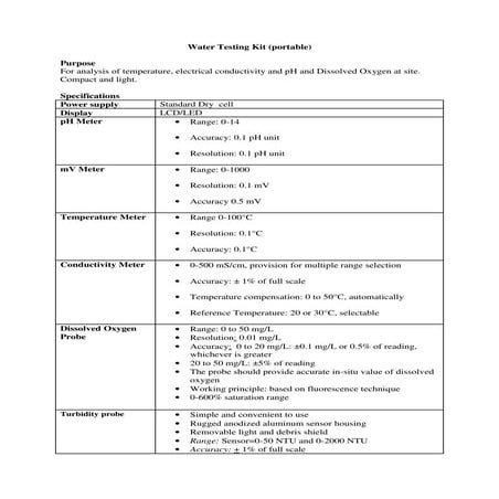 Specification watertestingkit
