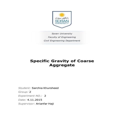 Specific gravity of Coarse  aggregate