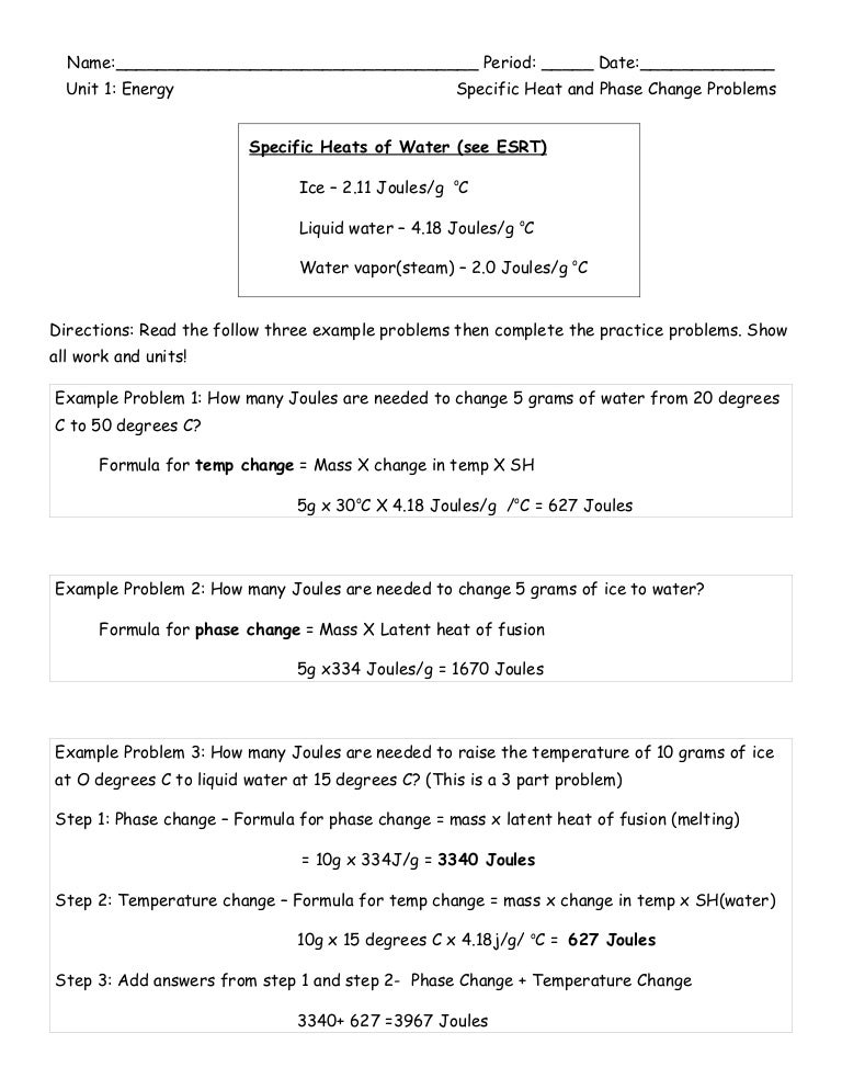 Printables Specific Heat Practice Problems Worksheet With Answers specific heat problems worksheet versaldobip and phase change ditto practice worksheet
