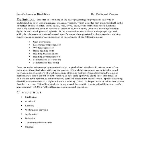 Specific learning disabilities handour