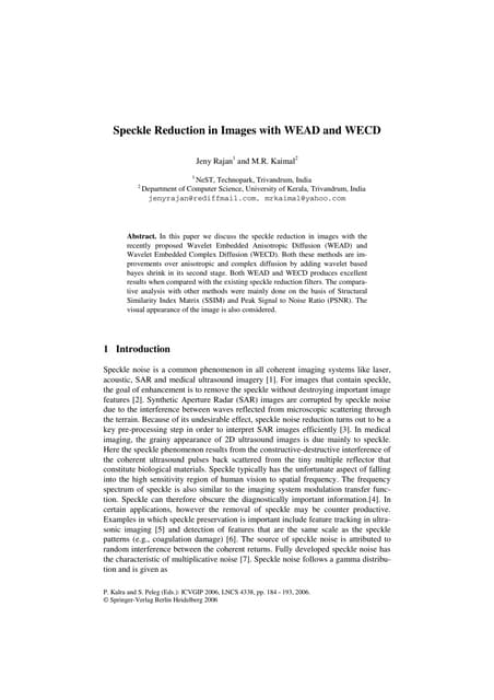 Speckle Reduction in Images with WEAD and WECD  