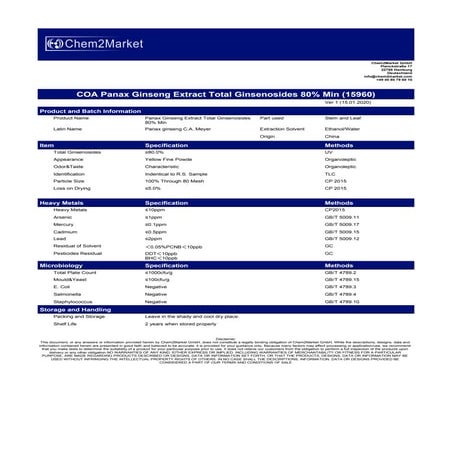 Spec panax ginseng extract total ginsenosides 80% min (15960) | PDF
