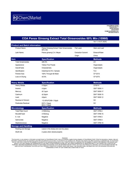 Spec panax ginseng extract total ginsenosides 80% min (15960)