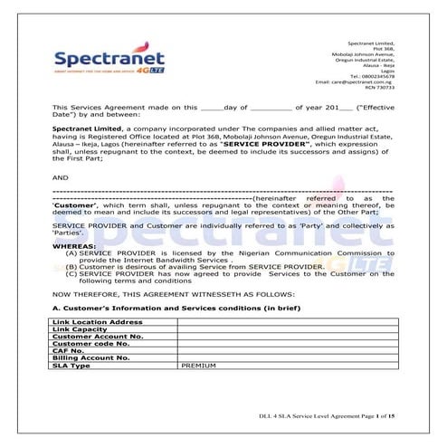 Specranet SLA for all customers requiring internet services | PDF