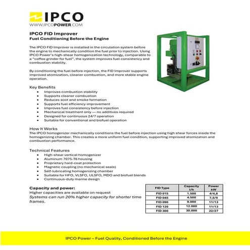 IPCO Power FID Improver: Advanced Fuel Conditioning for Enhanced Engine ...