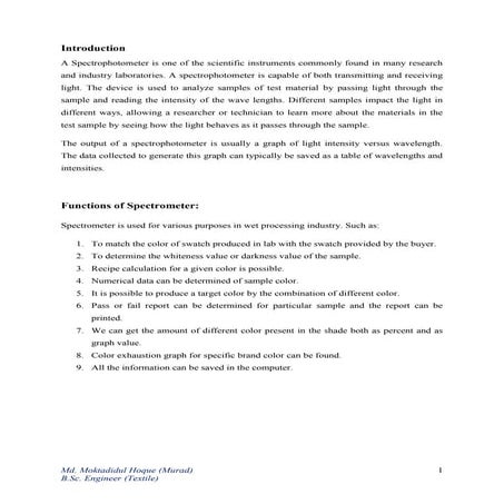 Spectrophotometer wroking procedur