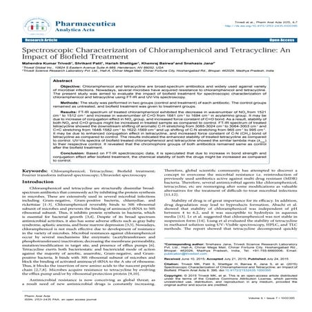 Spectroscopic Characterization of Chloramphenicol and Tetracycline: An Impact...