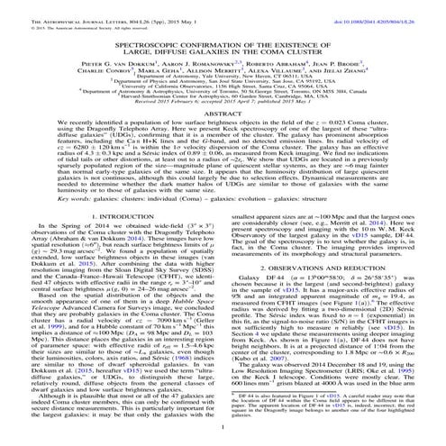 SPECTROSCOPIC CONFIRMATION OF THE EXISTENCE OF LARGE, DIFFUSE GALAXIES IN THE...