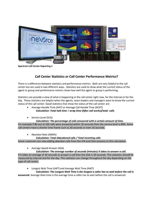 Call Center Statistics or Performance Metrics