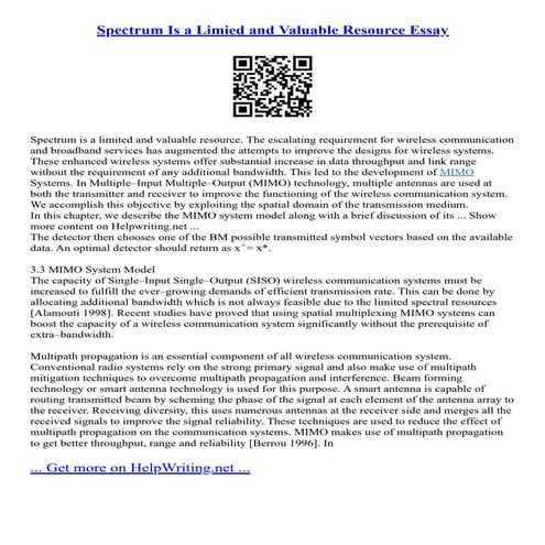 Spectrum Is A Limied And Valuable Resource Essay