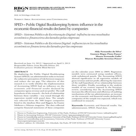 SPED - Public Digital Bookkeeping System: influence in the economic-financial...