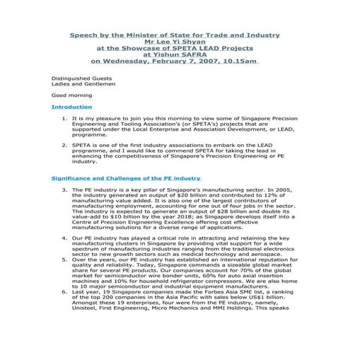 Speech by the minister of mti mr lee yi shyan