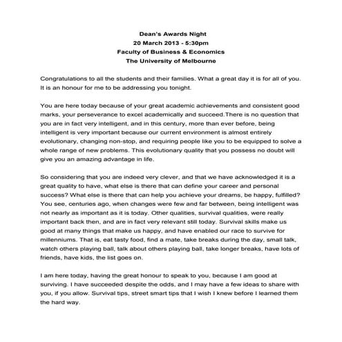 Speech deans awards-universityofmelbourne-2013