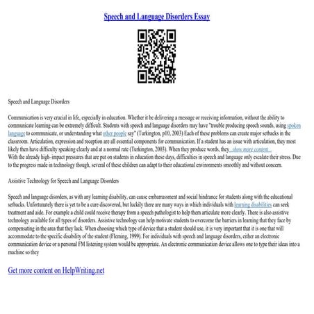 Speech And Language Disorders Essay