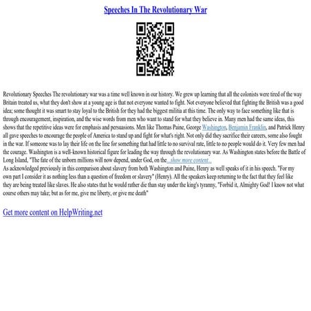 Speeches In The Revolutionary War