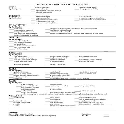 Speech Evaluation Form Spring 2016
