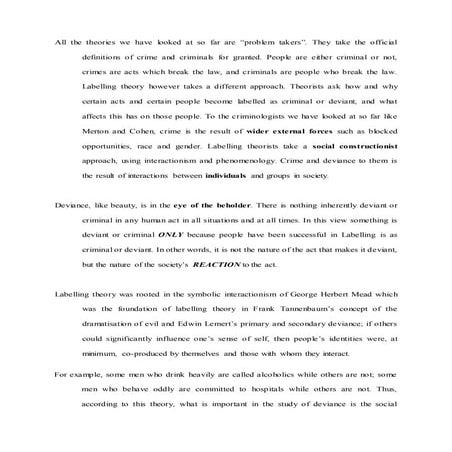 5 Minute Speech on Labelling Theory for CRM100 - Introduction to Criminology