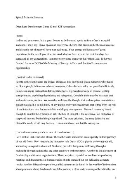 Speech Maarten Brouwer at  Open Data for Development Camp, May 2011,  Amsterdam