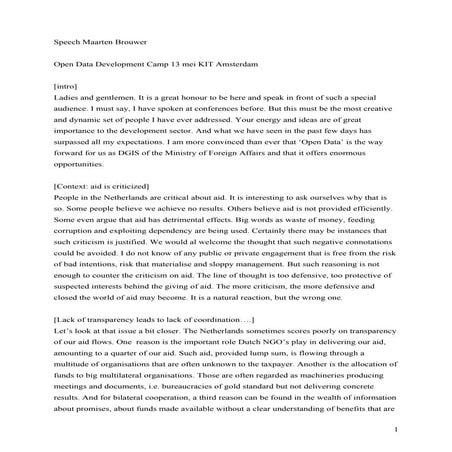 Speech Maarten Brouwer at  Open Data for Development Camp, May 2011,  Amsterdam