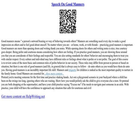 Speech On Good Manners | PDF