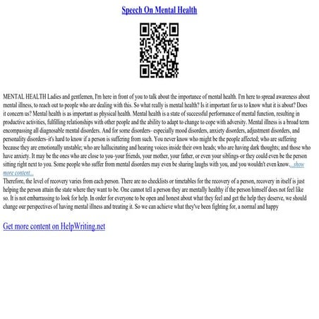 Speech On Mental Health