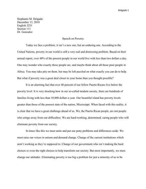 Speech on  poverty