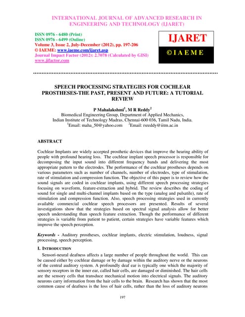 Speech processing strategies for cochlear prostheses