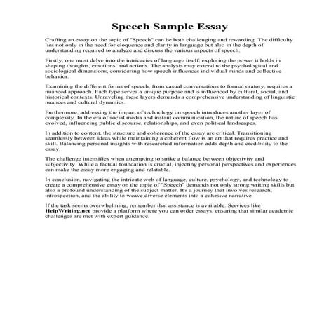 Speech Sample Essay. presentation speech examples  free indirect speech examples  Kellydli