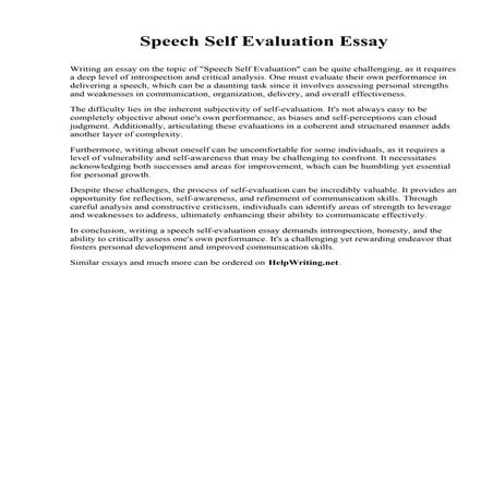 Speech Self Evaluation Essay. World Mission University