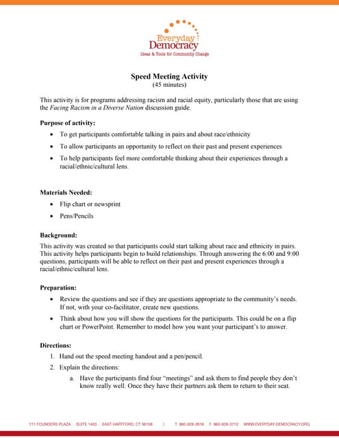 Speed Meeting Activity for Communit...