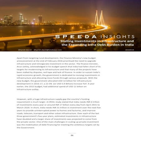 Stalling investments in infrastructure and the expanding infra debt burden in...