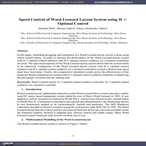 Speed control of ward leonard layout system using h  infinity optimal control